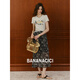 Banana CICI 2025 Été Nouveau American Retro Old Casual Versatile Imprimé Cou Rond T-shirt à manches courtes C252TX684 Gray M