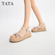 Heshe (TATA) thick sole strap sandals for women's beach fairy sandals summer WM301BL4 Pink/Silver 37