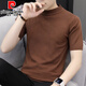 
Pierre cardin men's short-sleeved T-shirt Korean style trendy round neck half-sleeved summer men's slim solid color clothes handsome knit sweater 9902 beige M