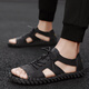 Steffie Love Sandalias de cuero romano Tendencia de los hombres 2025 Summer Internet Estilo de celebridades Fashion Soft casual Driving Teenager Men's Beach Zapatos 9926 Negro 38