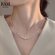 Kaximu Broken Silver Pearl Necklace for Women Gradient Smile Stitching Design Shijia Pearl Highlight Clavicle Chain Light Luxury Sweater Chain for Women Broken Silver Pearl Necklace Gift Box