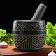 Sailoto large hand-made garlic pounder stone garlic mortar household grinder stone mortar for pounding medicine, smashing pepper, peeling garlic and garlic press, 25 cm diameter hand-made jar type with wooden hammer step