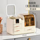 Cosmetics storage box with mirror desktop dressing table integrated storage rack dust-proof large capacity skin care product storage box model cream rice with three-color dimming + digital display