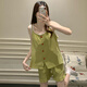 Yalu Yunduo Pyjamas en coton pour les femmes en été avec poitrine poitrine Sexe Shets Set Les vêtements de maison pour femmes à la mode peuvent être portés à l'extérieur de 9226 poudre 2xl (140-160jin [Jin est égal à 0,5 kg]))