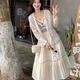 花语志连衣裙夏季2025新款套装女两件套裙子白色吊带裙新中式长裙度假风 针织拼接连衣裙+开衫【两件套】 均码 【建议80-130斤】