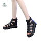 Woodpecker leather Roman heightened sandals for women in summer 2025 new fashionable sponge cake thick-soled fish-mouth shoes non-slip hollow black 35