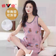 Yalu full-length pajamas with chest pad for women 2025 summer cotton vest shorts for women young striped large size home clothing suit chest pad for women - F9855 M women--