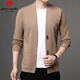 Pierre cardin brand wool sweater men middle-aged and young people spring and autumn new solid color sweater shawl jacket cardigan top men brown 3XL
