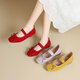 ZHR Single Shoes Frauen Sommertemperament Bow weiche flache Mary Jane Lederschuhe Frauen flacher Mund Ballet Frauenschuhe AH683 rot 39