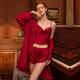 Victoria's style pajamas for women in summer ice silk satin thin sexy neckless backrest suspender shorts pajamas spring and autumn home clothes 6630-Rose red (three-piece set) M (85-100Jin[Jin equals 0.5 kg])