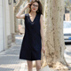Demana [ropa literaria y artística] Summer Natural y suave Línea de algodón Cadena de bambú de tela en V butón de cuello en V de mujeres