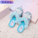 Mai Chao Shang Girls' Furry Slippers Autumn and Winter Princess Elsa Real Wool Baotou Cotton Slippers Girl Baby Frozen Home Shoes Ice and Snow Blue (629-3 Crystal Style) Size 27 (Inner Length Approximately 16.5 cm)