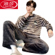 Langsha Coral Velvet Pajamas para hombres Autumn and Winter Style, además de terciopelo engrosado, set cálido de franela de franela de otoño ropa para el hogar K3887 L