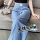 Woodpecker 2025 Été Nouveau tennis mince Denim Cool Rydroopy High Taist Slim Casual Straight-Lig-Pantal Pantalon pour femmes Bleu clair 3xl recommandé 140-155jin [Jin est égal à 0,5 kg]
