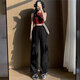 
Casual simple dopamine wear work pants for women in spring and summer drawstring hip-hop thin style wide-leg floor trousers MY-687 black L