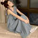 
Shantou Lincun Korean style ins style sexy backless cotton soft nightgown for women in summer sleeveless ruffled loose pajamas summer home clothes 6187 denim blue vest + shorts M 160
