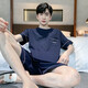 
Sangqin pajamas men's summer thin short-sleeved shorts can be worn on the outside for casual men's plus-size cool home clothing set 9922# L [Suggested 100-120Jin [Jin equals 0.5 kg]]