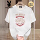 Playboy (Playboy) Camiseta de algodón corto de algodón de alta gama para hombres Summer 2025 Nueva camiseta de media manga estampada de motos retro para hombres 683 Black M [100-115Jin [Jin equivale a 0.5 kg]]]