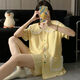 Zoomstar gran tamaño ropa casera para mujeres 2025 nuevo verano a cuadros de manga corta dulce princesa fengyunduo pijama de algodón conjunto de tres piezas H9928 lunares kt gato [estilo de solapa pequeña] m