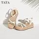 Heshe (TATA) thick sole strap sandals for women's beach fairy sandals summer WM301BL4 Pink/Silver 37