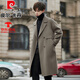 皮尔卡丹（pierre cardin）双面毛呢大衣男士双排扣羊毛外套中长款过膝羊毛呢子风衣冬季加厚 灰绿 M (120~155斤)