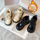 Boots Martin pour enfants Chaussures en cuir court 2024 Automne et hiver Nouveau style britannique Boots célibataires noirs Boy plus velours deux chaussures de coton Doudouya / DDY687 noir 34