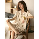 Muji com Mujis gleicher Stil Ujia Style 2024 Neue Pyjama für Frauen im Sommer Baumwolle Dünne Kurzärärmel-Strickjacken niedliche Cartoon Lion Home 12187 Frauenstil 1941 m