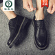 Woodpecker men's summer leather shoes Brock Korean style business casual men's British style versatile breathable inner height-enhancing formal wear 826 full black line 38
