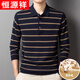 Hengyuanxiang wool-containing long-sleeved T-shirt for men's spring and autumn new striped knitted base shirt middle-aged daddy suit men's top HXS-5012 dark green M 165