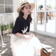Langyue women's summer short-sleeved dress Korean style loose student T-shirt skirt two-piece set LWQZ193318 black T+white skirt M