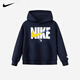 NIKE Nike Boys Hooded Sweatshirt with Velvet 2025 New Autumn and Winter Girls' Clothing Big Children's Thickened Top to Keep Warm in Winter Indigo 2233 Velvet and Thickened High Weight 160/L Recommended Height 152-158cm