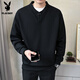 Playboy (PLAYBOY) Henry collar sweatshirt men's spring and autumn 2025 new small shirt stand-up collar top long-sleeved T-shirt men's bottoming shirt black M (about 90~115Jin Jin equals 0.5kg can be worn)