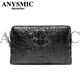 ANYSMIC奢侈高端品牌钱包男士真皮手拿包商务时尚休闲双拉链密码锁鳄鱼皮 黑色 26*6*16