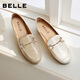 Belle Sheepskin Style British Style Flofer Pequeños zapatos de cuero plano Suelas planos de la belleza retro profunda A7H1DAA4 Color de albaricoque 36
