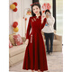 Jialong Mingxiu Cheongsam Toast Wear 2025 Autumn and Winter Bride Small Return Wedding Casual Wear Burgundy Engagement Dress for Women Burgundy M