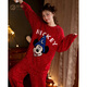 Gongdie Heat Storage Type Disney Mickey Autumn and Winter Red Couple Pajamas Women's Half Velvet Wedding Home Clothing for Men