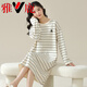 Yalu nightgown for women with long-sleeved cotton design spring and autumn pajamas can be worn on the outside with striped home clothes 2025 Spring and Autumn new style W9765 long-sleeved nightgown XL 110-125Jin [Jin equals 0.5 kg]