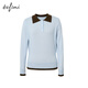Eifli (eifini) Eifli contrast color POLO collar long sleeve pullover knit sweater fashionable top for women 2025 autumn new light blue S 80-105Jin [Jin equals 0.5 kg]