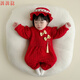 Full moon baby clothes, female princess autumn festive baby jumpsuit, autumn and winter velvet thickened Chinese style cheongsam, red velvet lace harem + free hat 59cm suitable for 0-3 months 8-11 Jin Jin is equal to 0.5 kg.