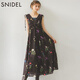 SNIDEL [Same Model in Celebrity] 2025 Autumn and Winter New V-neck Sleeveless Lace-up Waist Printed Dress SWFO254120 Gray S (0)