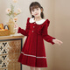 Piggy Banner (PEPCO) girls winter red dress stylish plus velvet children's clothing winter skirt little girl princess dress red 150