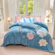 Mercury series home textiles 2025 new solid color embroidered floral milk velvet four-piece set for winter warmth plus velvet double-sided thickening Daisy-baby blue bed sheet style 1.5m four-piece set