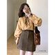 Inman Suede Retro Skirt 2025 Autumn Women's New High Waist Slim A-Line Skirt Dark Coffee M