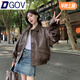 DGOV American Retro Retro Long à manches veste pour les femmes en automne et en hiver Lower Tops Niche Design Sense PU Leather Motorcycle Suit Brown ZT M (Recommandé 95-105 Jin [Jin est égal à 0,5 kg]))