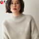 ERDOS Ordos autumn and winter three-strand thickened half turtleneck cashmere sweater women's cashmere loose knitted sweater cashmere base white frost M