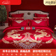 Hengyuan Hongxiang 100% Cotton Hundred Sons Figure Four-piece Wedding Festive Big Red 200 Count Pure Cotton Embroidery Descendants Quilt Wedding Celebration Dragon and Phoenix Xianghe 100% Cotton Sheet Style 2.0m Four-piece Set 100% Cotton