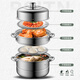 
BSITN stainless steel steamer three-layer 28cm household steaming bun pot thick steamer induction cooker gas stove general 1429
