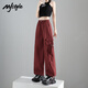 MJ STYLE overalls for women 2025 summer new thin sports pants quick-drying wide-leg casual pants burgundy XL