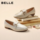 Belle Sheepskin Style British Style Flofer Pequeños zapatos de cuero plano Suelas planos de la belleza retro profunda A7H1DAA4 Color de albaricoque 36