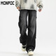 MONPOC American jeans men's spring, autumn and winter retro trendy loose straight casual pants MON02 black gray 2XL